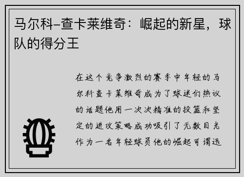 马尔科-查卡莱维奇：崛起的新星，球队的得分王